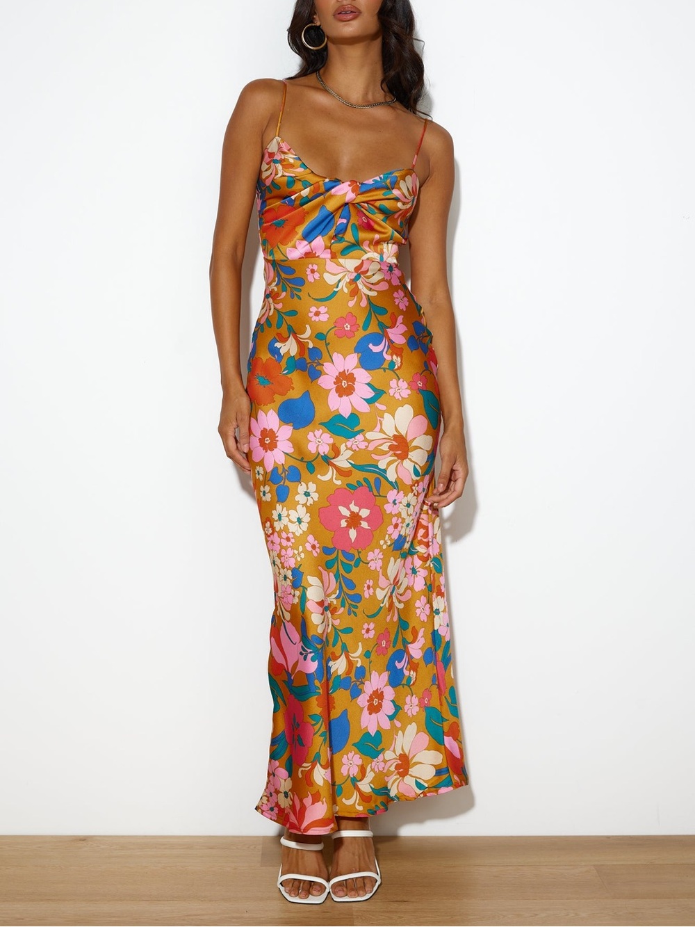 Here Comes The Sun Intriguing Girl Orange Retro Floral Maxi Dress Extra Large